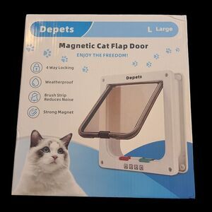 Depets Magnetic Cat Door Flap Access Large White